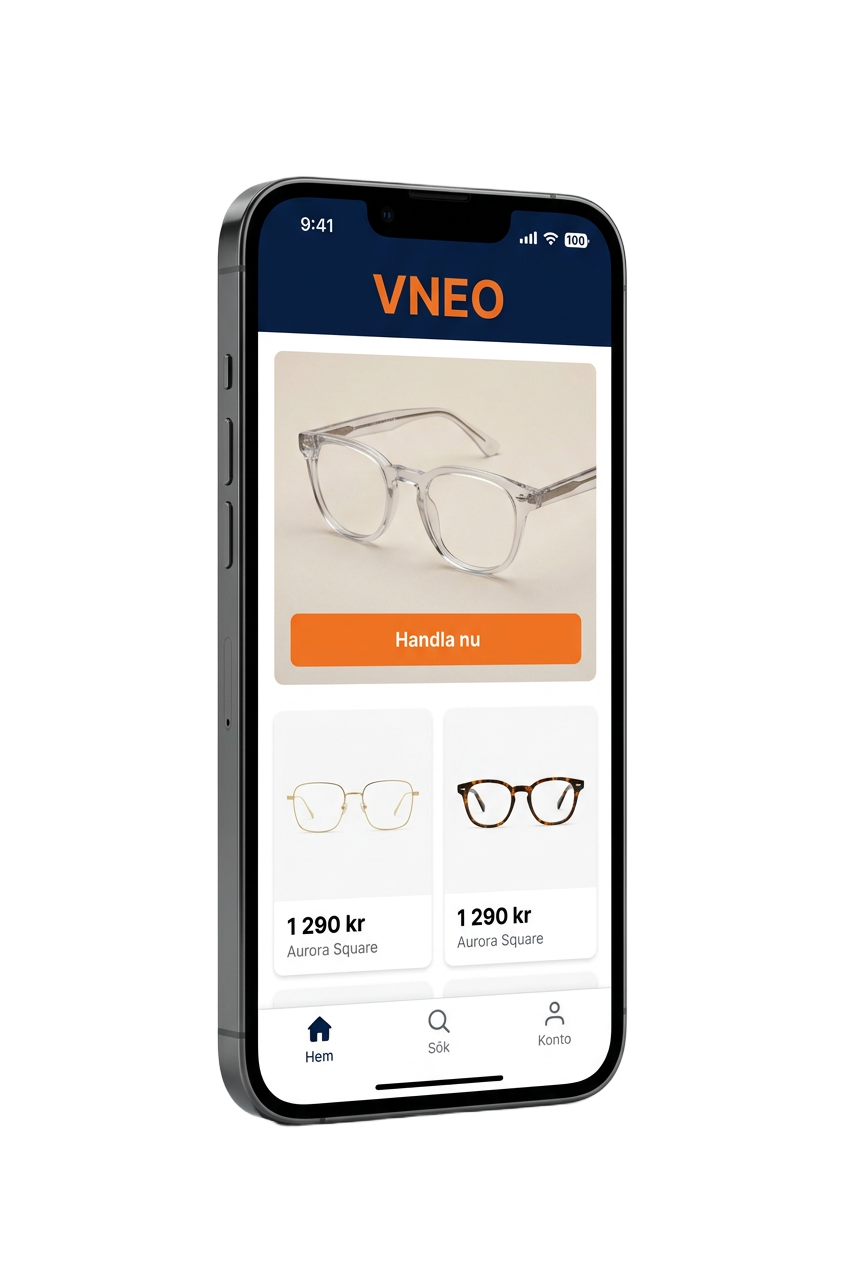 VNEO-appen visad på en mobiltelefon